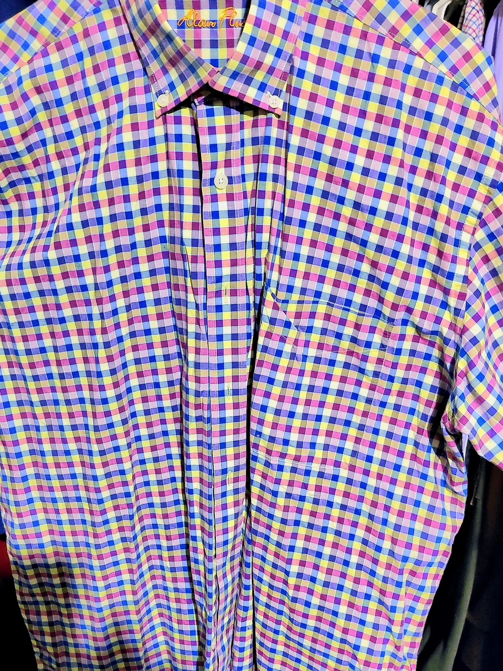 Alan Flusser Multicolor Gingham Button-Down Shirt (Blue, Pink, Yellow, Green)
